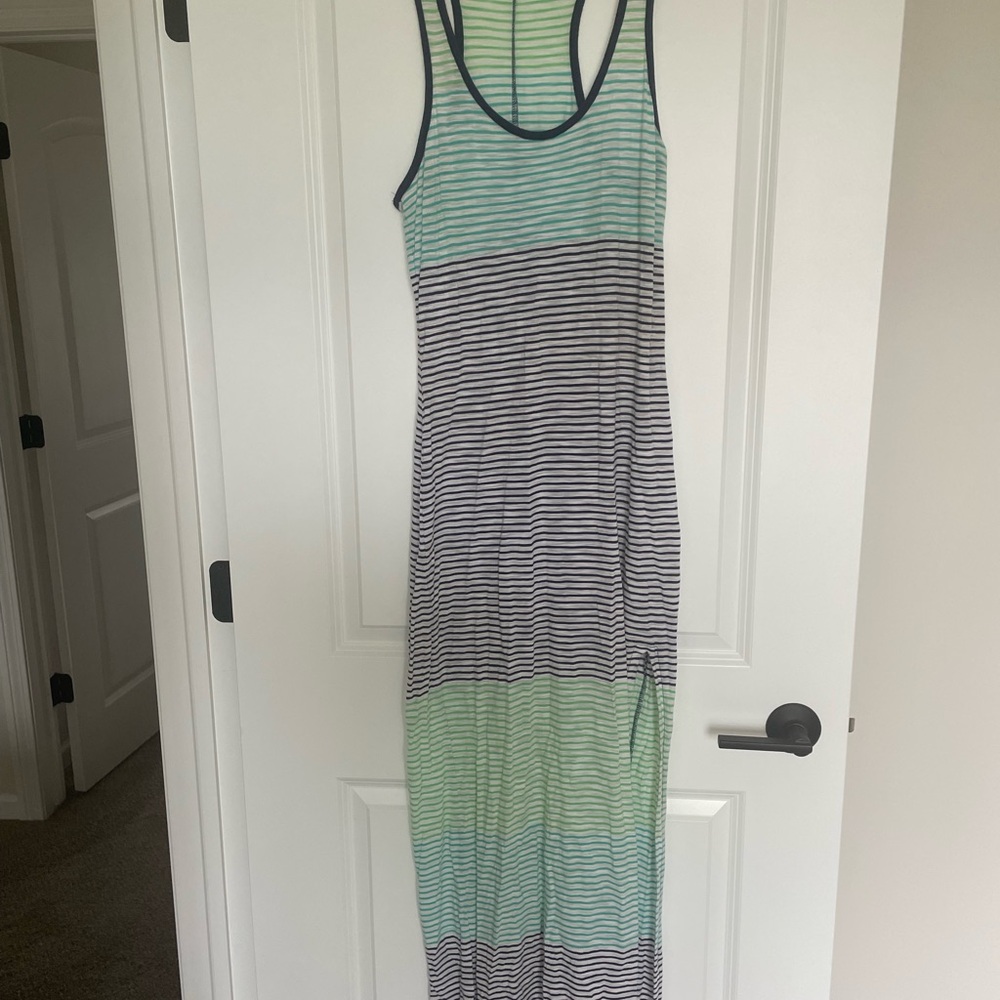 Express Green, Navy and White Striped Maxi Dress